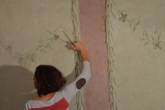 Reconstruction works of Baroque wall painting in a historic building,Budapest, Hungary