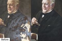 Oil painting portrait. Before and after the painting conservation.